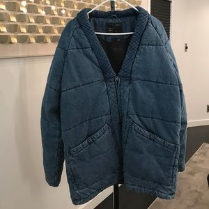 NWT MENS ZARA DENIM PUFFER JACKET OVERSIZE LARGE